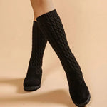 Knee-High Boots Cable-Knit Shaft Orthopedic Cushioning Low Wedge