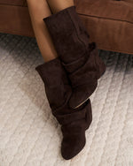 Knee-High Boots Slouchy Design Hidden Heel Dark Chocolate