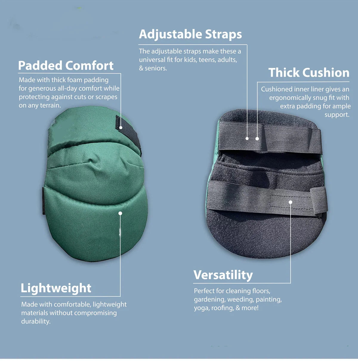 Knee Pads Thick Foam Cushioning Adjustable Straps Lightweight Pair
