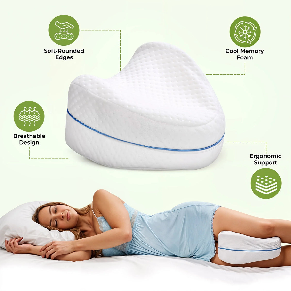 Knee Pillow Ergonomic Memory Foam Adjustable Strap