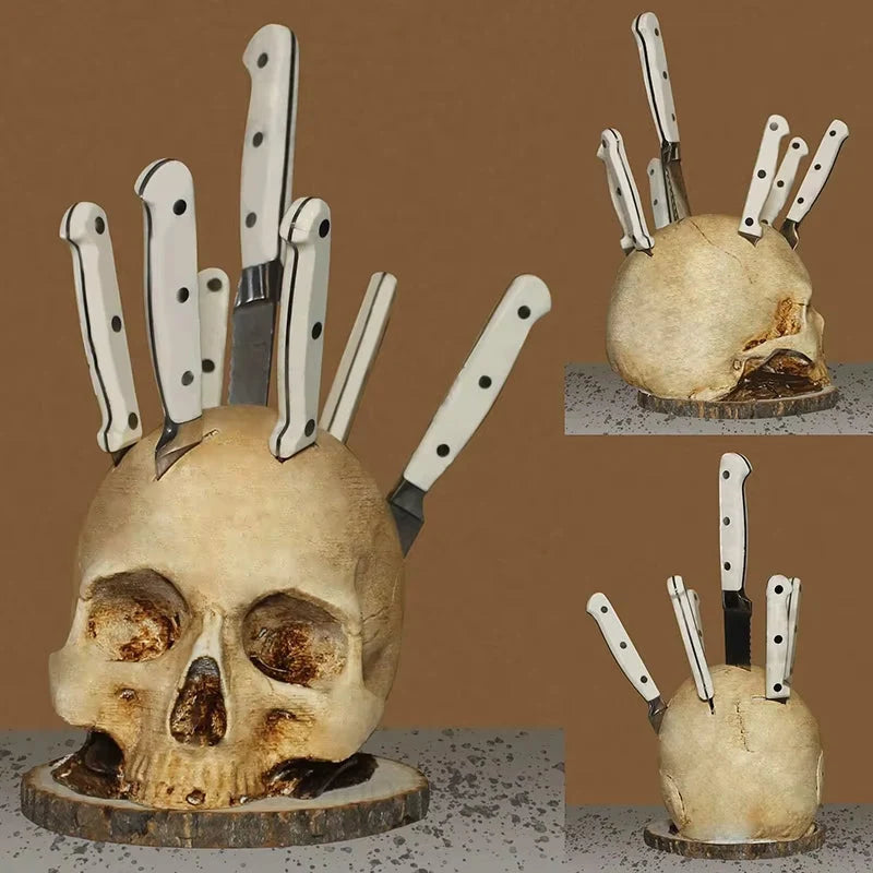 Knife Holder Gothic Skull Design Countertop Organizer