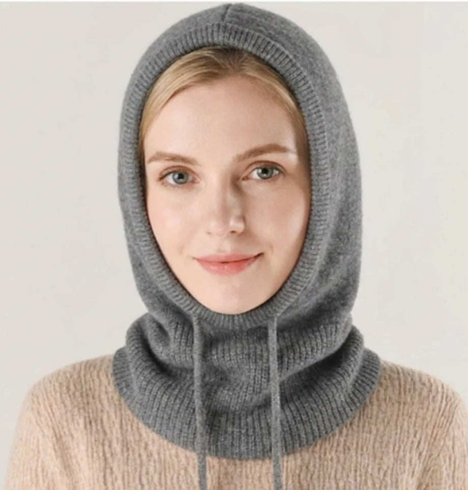 Knit Beanie Cashmere-Blend Adjustable Drawstring Lightweight Warmth