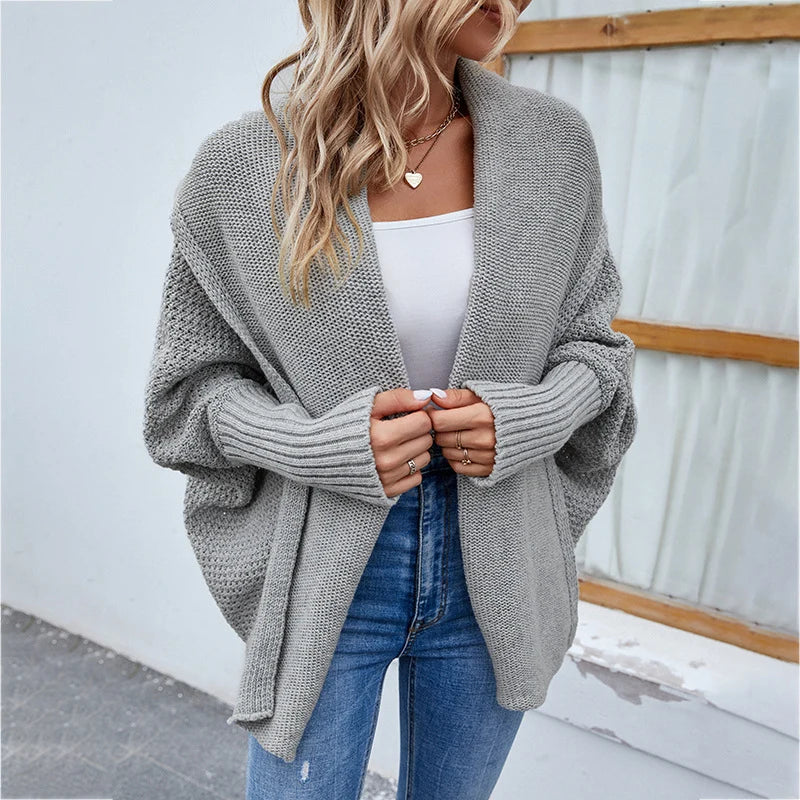Knit Cardigan Loose Fit Batwing Sleeves