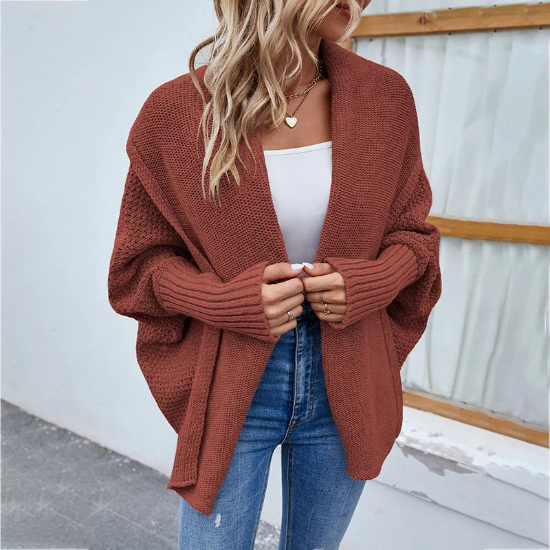 Knit Cardigan Loose Fit Batwing Sleeves