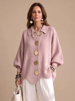 Knit Cardigan Oversized Fit Gold-Tone Buttons Lantern Sleeves