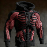 Knit Hoodie 3D Skeleton Design Long Sleeve