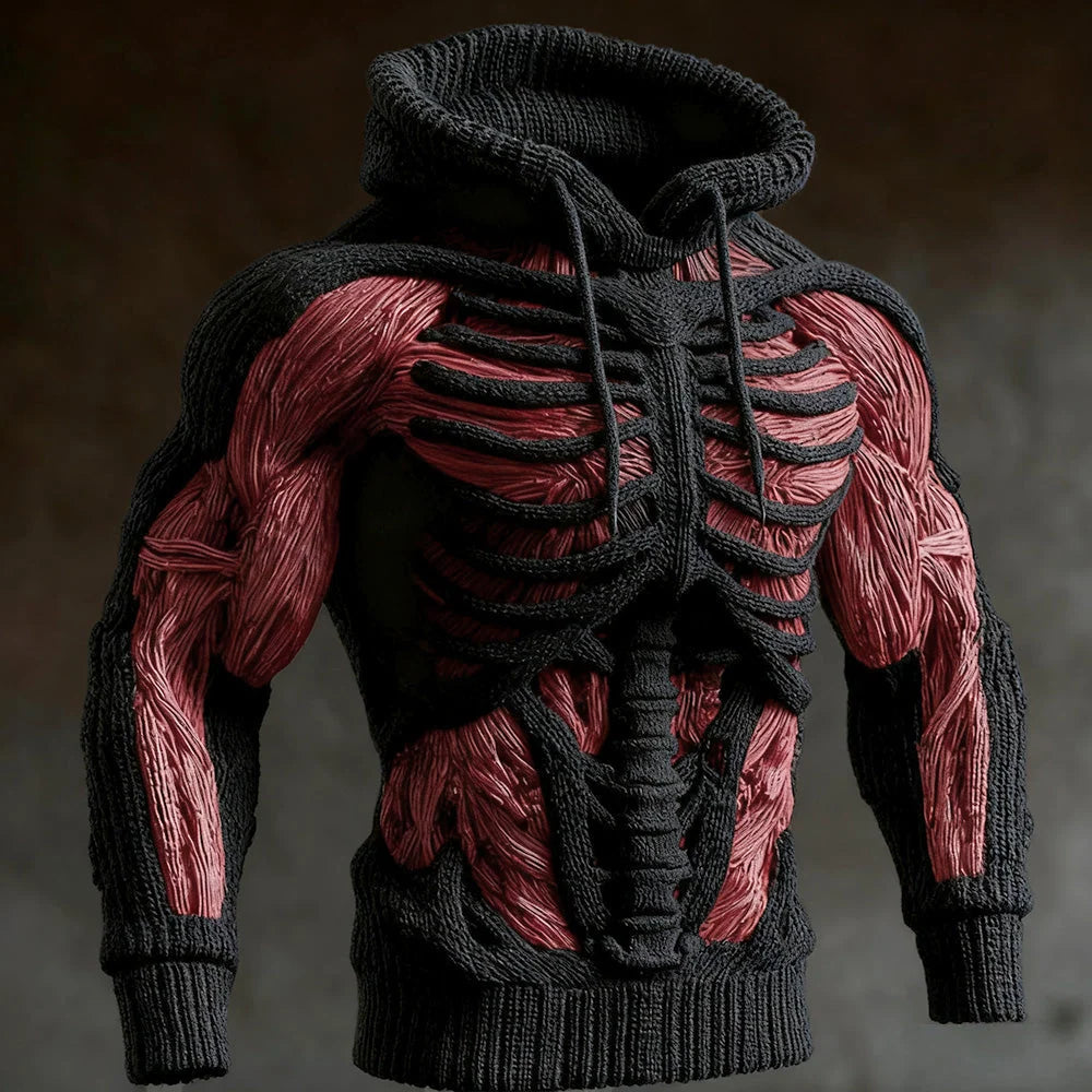 Knit Hoodie 3D Skeleton Design Long Sleeve