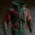 Knit Hoodie 3D Skeleton Design Long Sleeve
