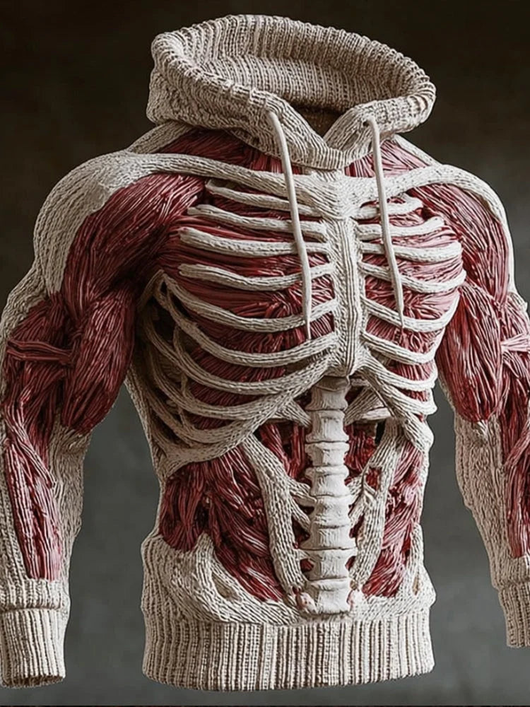 Knit Hoodie 3D Skeleton Design Long Sleeve