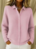 Knit Polo Sweater Textured Button Closure Long Sleeve