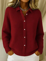 Knit Polo Sweater Textured Button Closure Long Sleeve