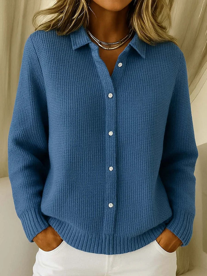 Knit Polo Sweater Textured Button Closure Long Sleeve