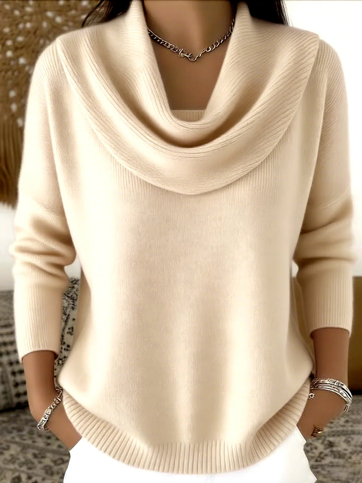 Knit Pullover Sweater Thick Warm Loose Fit Long Sleeve