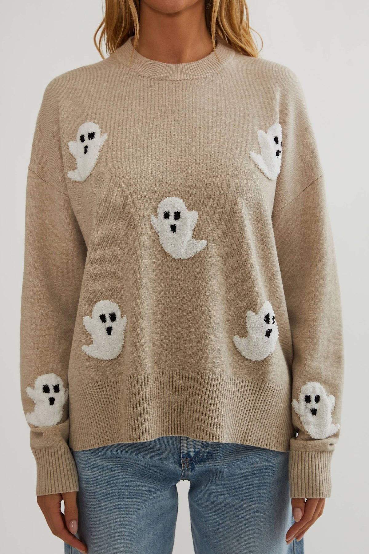 Knit Sweater Textured Ghost Appliqué Relaxed Fit