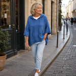 Knitted Poncho Drawstring Hood Three-Quarter Sleeves Relaxed Fit