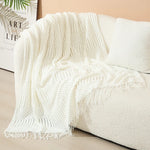 Knitted Throw Blanket Acrylic Nordic Fringe Year-Round Use