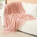 Knitted Throw Blanket Acrylic Nordic Fringe Year-Round Use