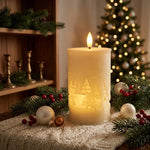 LED Candle Fir Tree & Snowflake Relief Battery-Operated Adjustable Timer