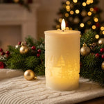 LED Candle Fir Tree & Snowflake Relief Battery-Operated Adjustable Timer