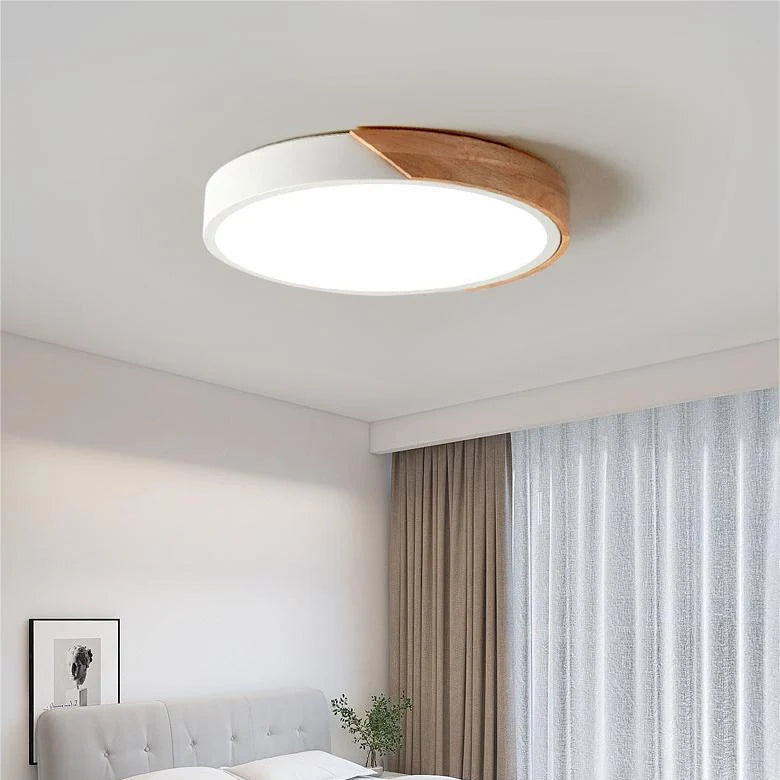 LED Ceiling Light Macaron Shape With Wood Accent