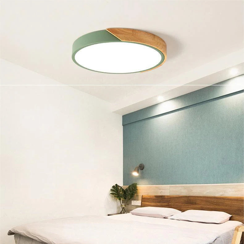 LED Ceiling Light Macaron Shape With Wood Accent