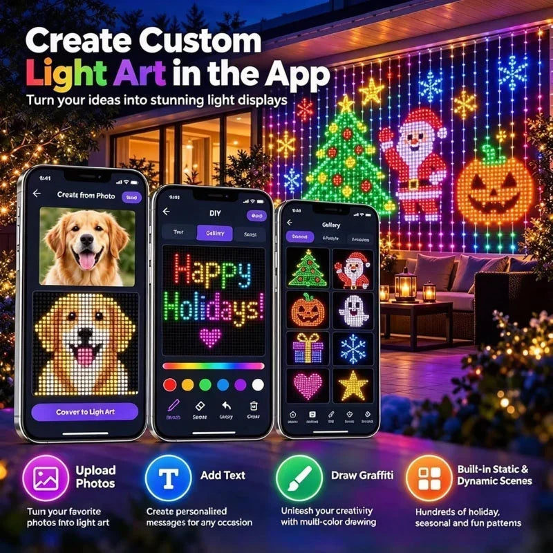 LED Curtain Lights App-Controlled 400 Individually Controllable LEDs
