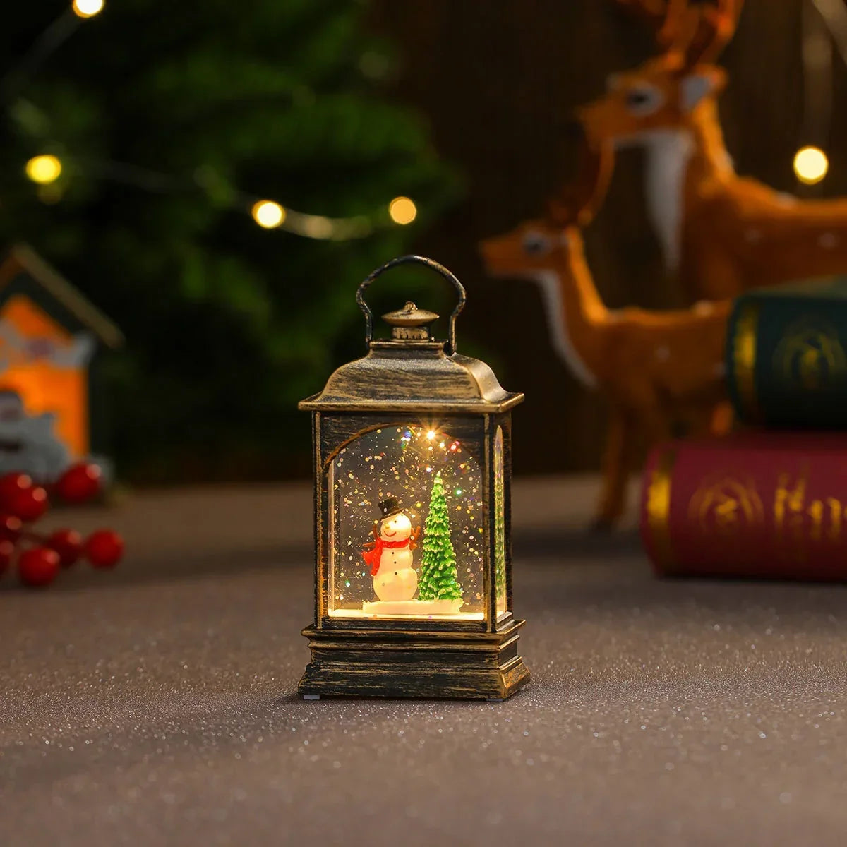 LED Lantern Festive Winter Scene Energy-Efficient