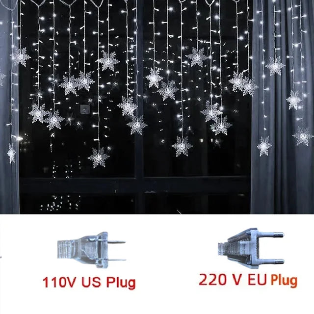 LED Snowflake Curtain Lights 8 Modes IP44 Splashproof