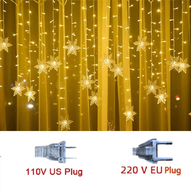 LED Snowflake Curtain Lights 8 Modes IP44 Splashproof
