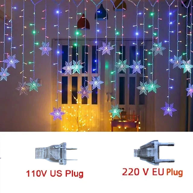 LED Snowflake Curtain Lights 8 Modes IP44 Splashproof