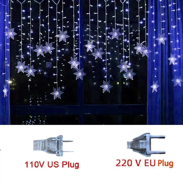 LED Snowflake Curtain Lights 8 Modes IP44 Splashproof