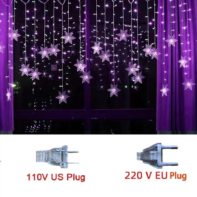 LED Snowflake Curtain Lights 8 Modes IP44 Splashproof
