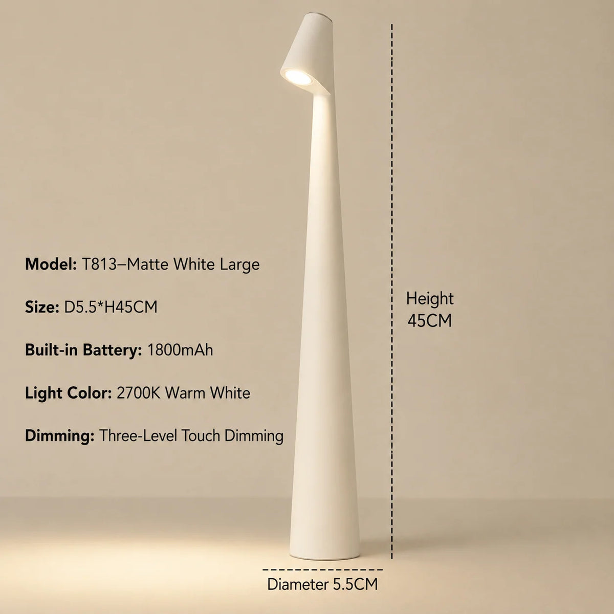 LED Table Lamp Cordless Rechargeable Touch Dimming Warm White Light
