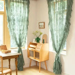 Lace Curtains Sheer Green Floral Light-Filtering Polyester