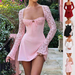 Lace Mini Dress Long Sleeve Backless Lace-Up Corset Style