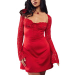 Lace Mini Dress Long Sleeve Backless Lace-Up Corset Style
