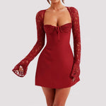 Lace Mini Dress Long Sleeve Backless Lace-Up Corset Style