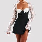 Lace Mini Dress Long Sleeve Backless Lace-Up Corset Style
