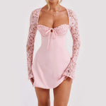 Lace Mini Dress Long Sleeve Backless Lace-Up Corset Style
