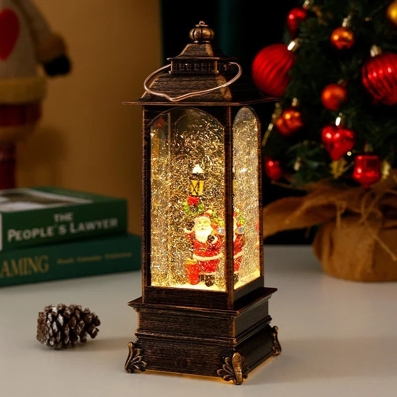 Lantern Snowfall Glitter Effect Battery Operated Metal & Glass
