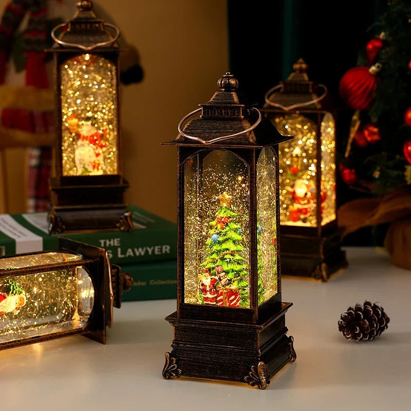 Lantern Snowfall Glitter Effect Battery Operated Metal & Glass