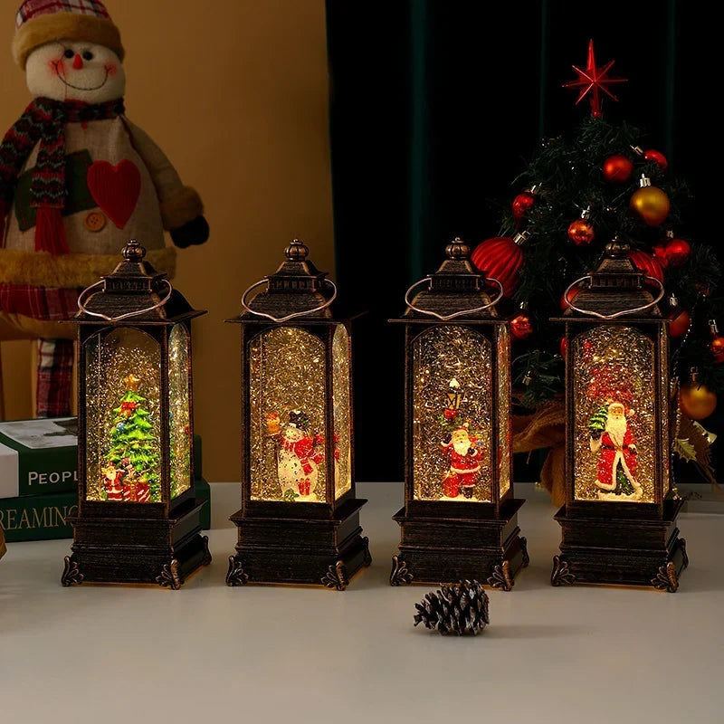 Lantern Snowfall Glitter Effect Metal & Glass Battery Operated