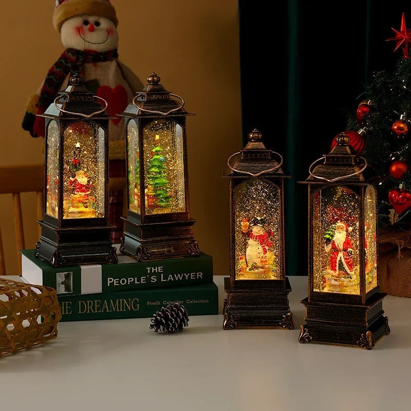 Lantern Snowfall Glitter Effect Metal & Glass Battery Operated