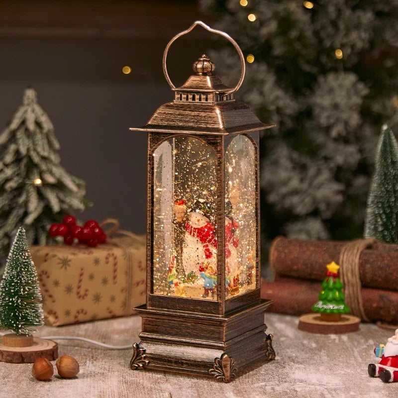 Lantern Snowfall Glitter Effect Metal & Glass Battery Operated