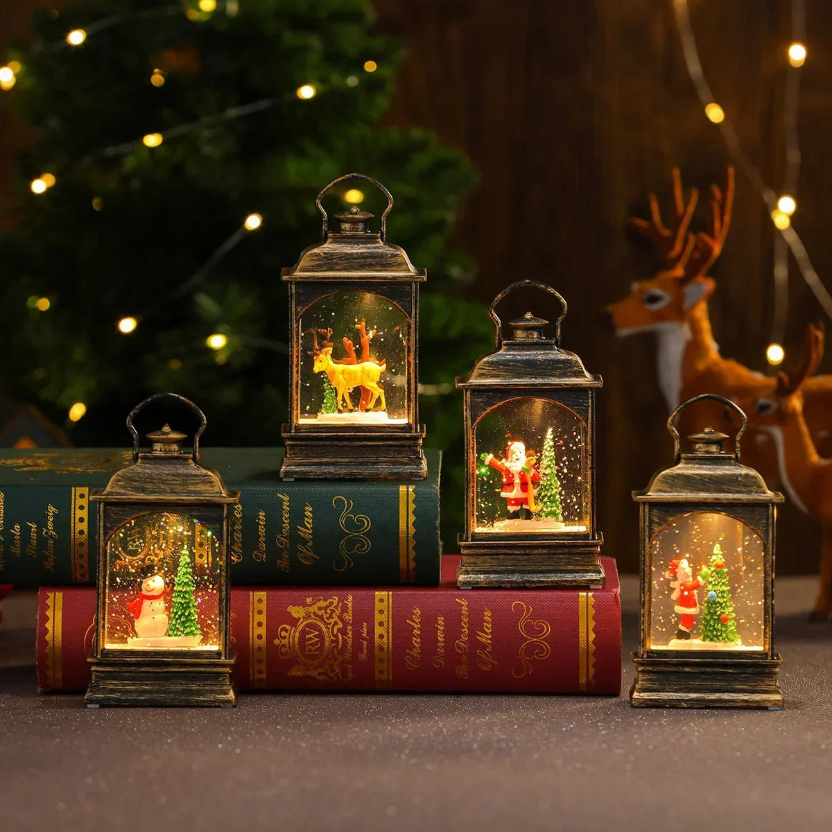 Lantern Snowman & Tree Scene Warm LED