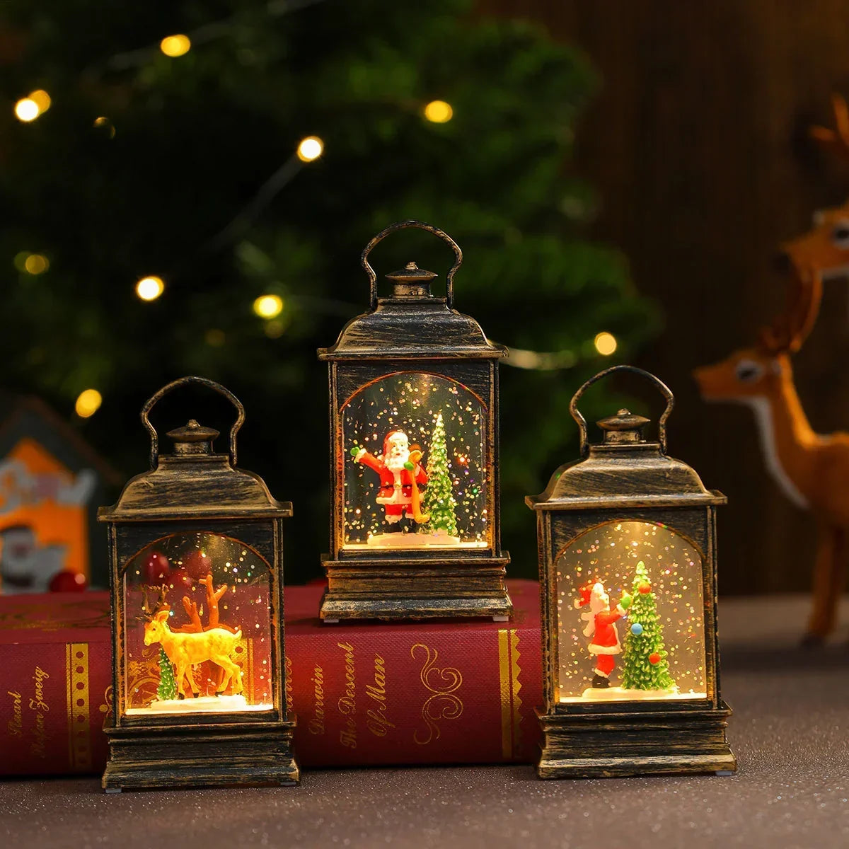 Lantern Snowman & Tree Scene Warm LED