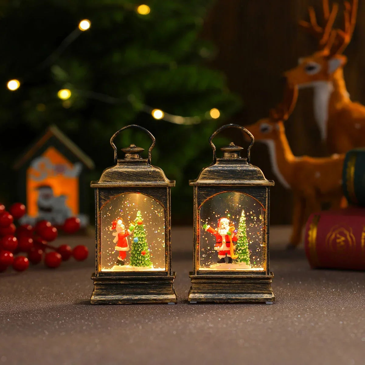 Lantern Snowman & Tree Scene Warm LED