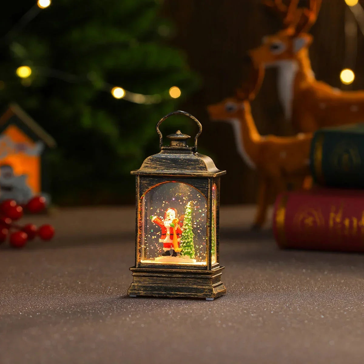 Lantern Snowman & Tree Scene Warm LED