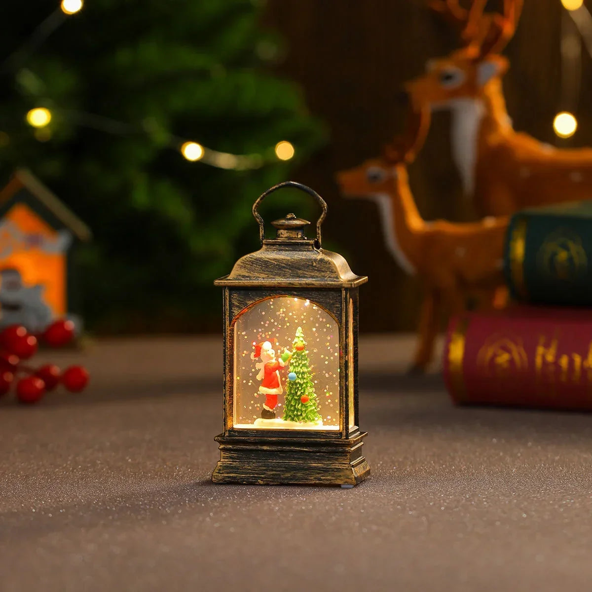 Lantern Snowman & Tree Scene Warm LED