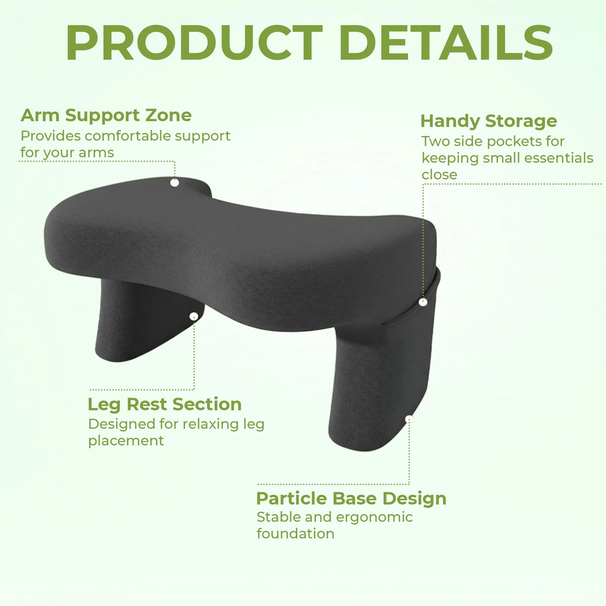 Lap Desk Pillow Ergonomic Backrest Built-In Armrests & Side Pocket